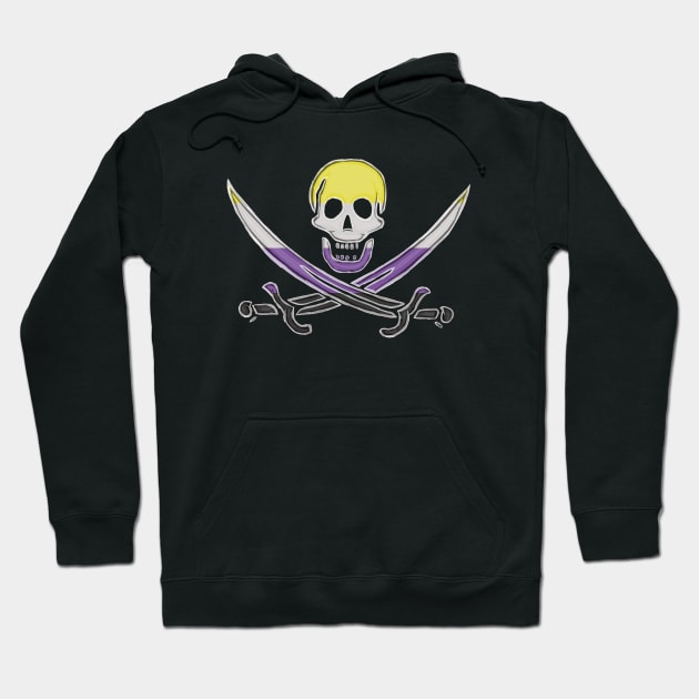 Nonbinary Pirate Pride (darkMode) Hoodie by BeSmartFightDirty